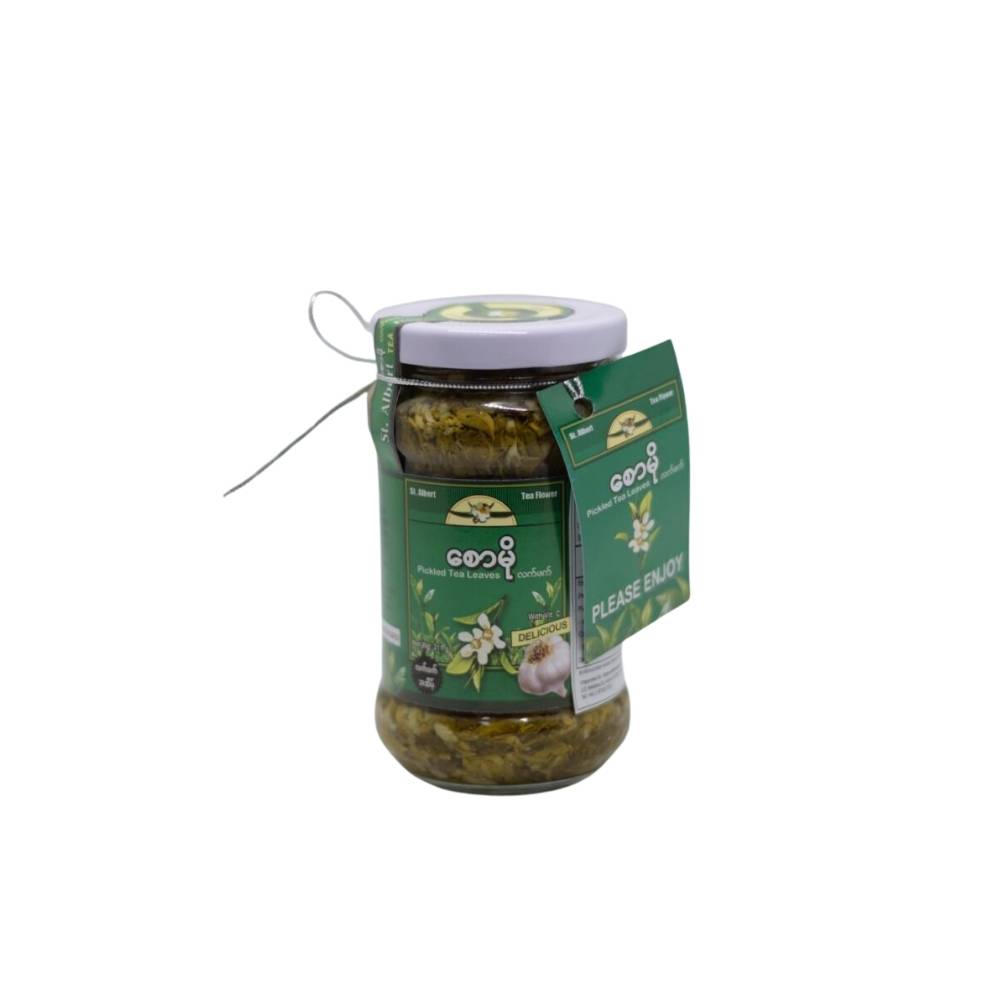 Saw Mo Pickled Tea Leaf in Glass Jar (Delicious) စောမို လက်ဖက်ညွန့်နှပ်အဆိမ့်